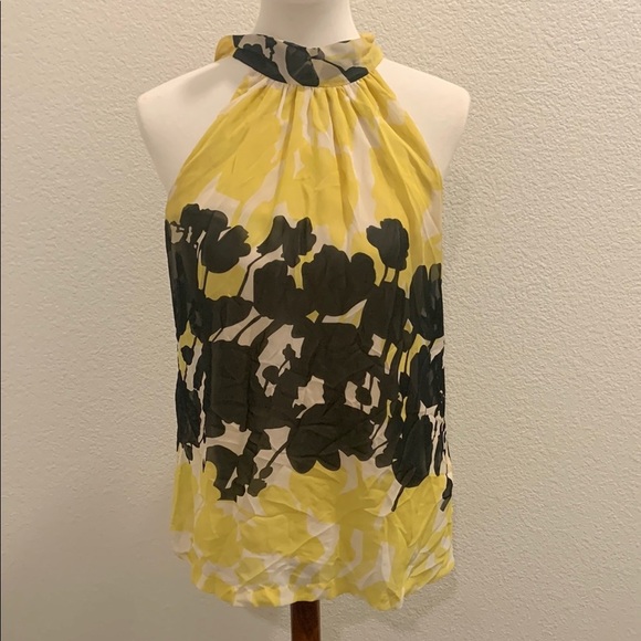 Jonathan Martin Yellow White Sheer Floral Tie Neck Sleeveless - Picture 1 of 3